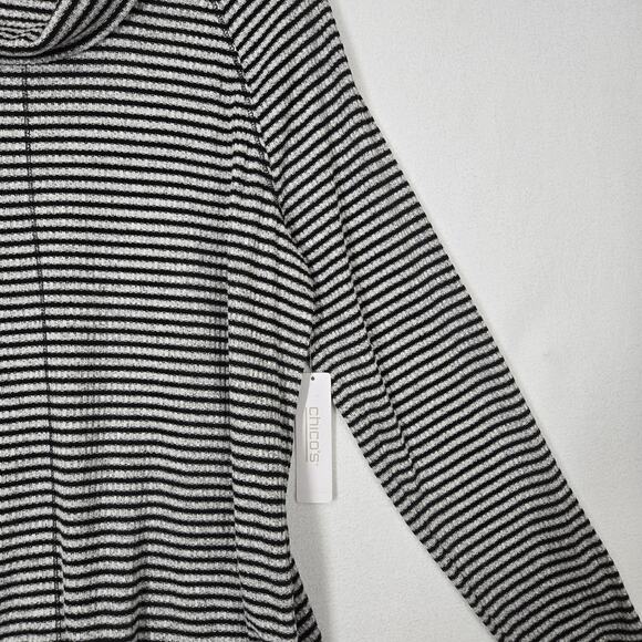 Weekends by Chico's Trailwinds Stripe Cowl Top sz 1 (M) Black Gray Long Sleeve - Picture 7 of 15